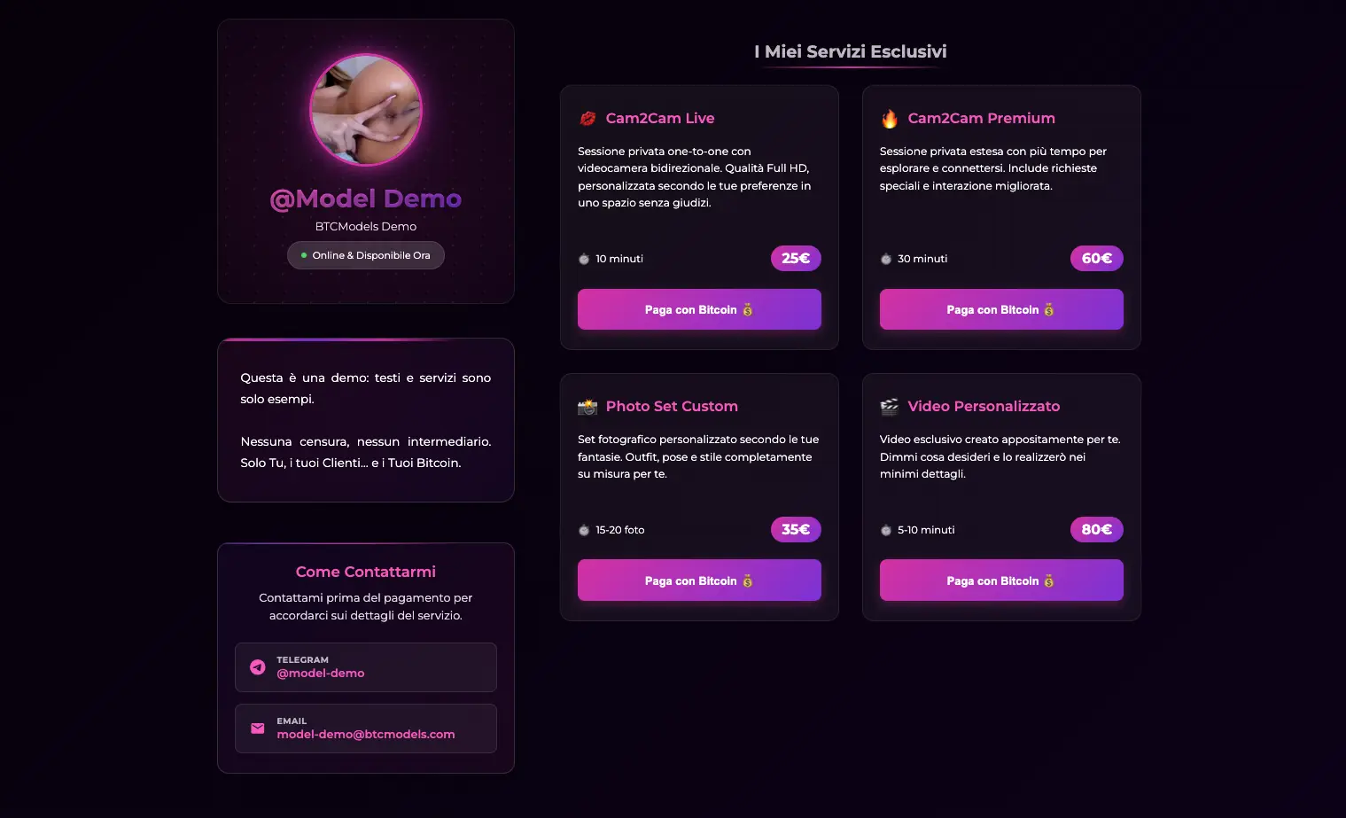Esempio pagina personalizzata BTCModels